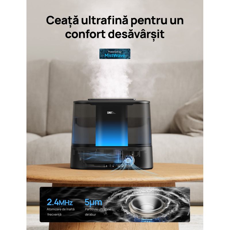 Electronice si Electrocasnice - Climatizare si sisteme de incalzire - Aparate filtrare aer - Umidificatoare - Umidificator aer Dreo DR-HHM010S Smart,4l,250ml/h,3 trepte umidificare, Senzor de Umiditate, Mod Auto,Aromaterapie,Negru - Infinity.ro