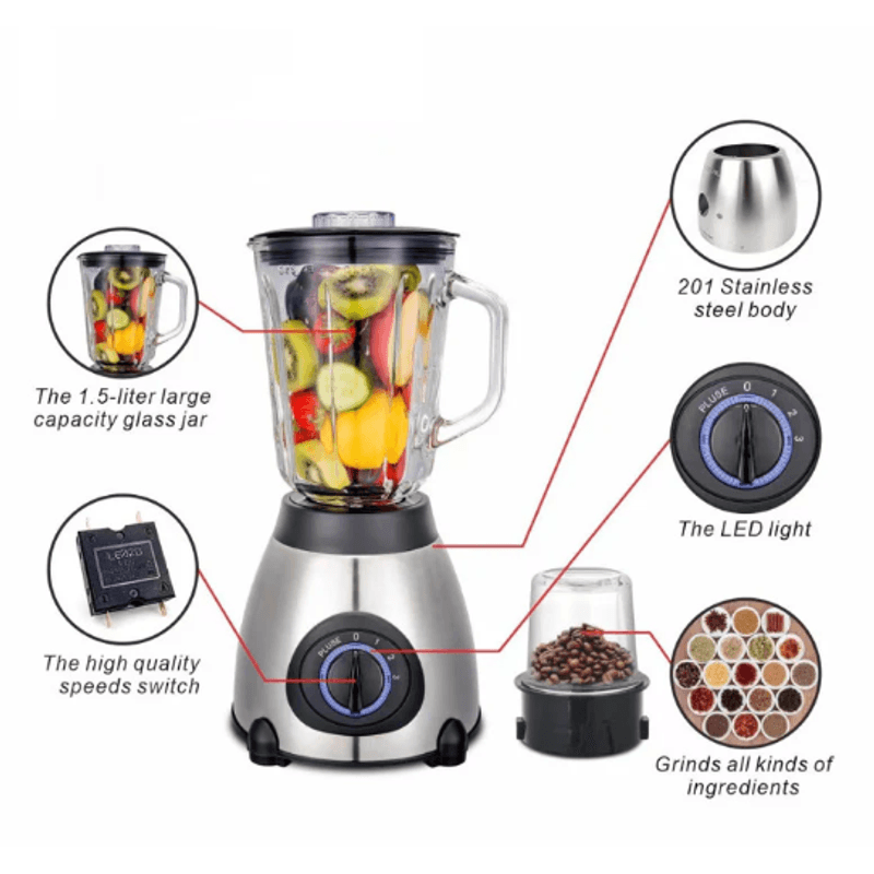 Electronice si Electrocasnice - Electrocasnice bucatarie - Mixere, tocatoare & roboti de bucatarie - Blendere si mini tocatoare - Blender multifunctional Andowl Q FR60 putere 1000W 2in1 3 Viteze - Infinity.ro