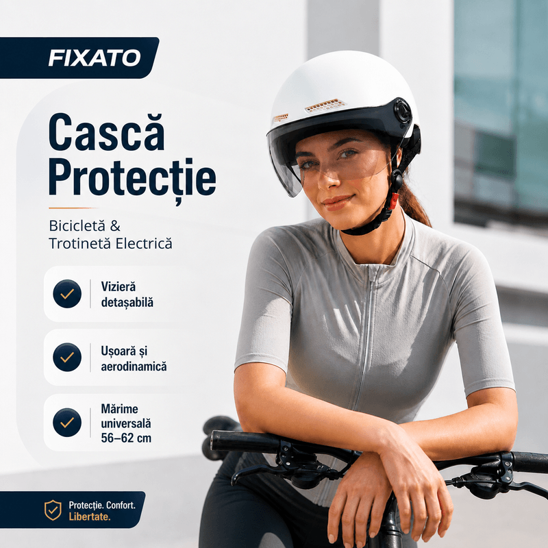 Sport si Outdoor - Echipament Sportiv - Accesorii echipament sportiv - Casti de protectie - Casca protectie bicicleta/trotineta electrica,Unisex, cu viziera detasabila, usoara, marime universala 56-62 cm, Alb - Infinity.ro
