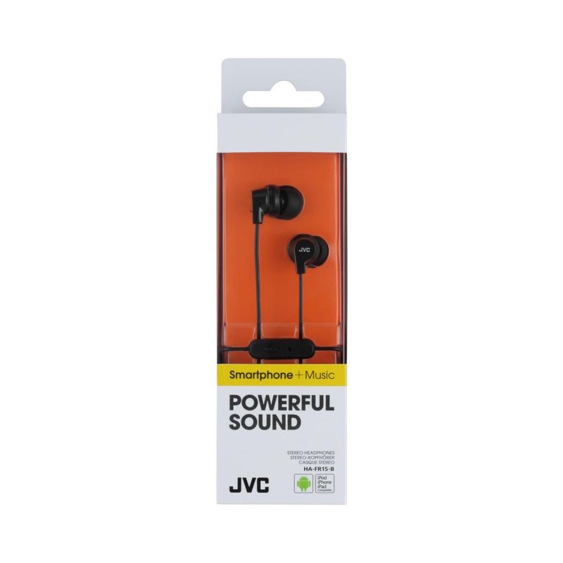 TV, Audio-Video si Foto - Portabile audio - Casti audio - Casti JVC HA-FR15-B-EF, Cu fir, In-Ear, Microfon, mufa in L compatibila cu iPhone, Negru - Infinity.ro