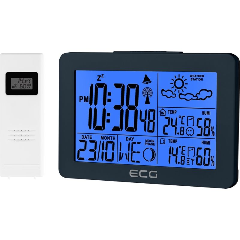 TV, Audio-Video si Foto - Optica, astronomie si metrologie - Meteorologie - Statii meteorologice - Statie meteo interior-exterior ECG MS 200 Grey, senzor extern fara fir, LCD, ceas, alarma - Infinity.ro