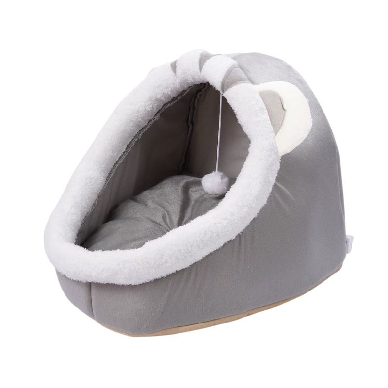 Petshop - Accesorii petshop - Culcusuri si custi - Culcusuri si saltele - Pat tip cusca Jumi, pentru pisici, din plus, gri, 45x37 cm - Infinity.ro