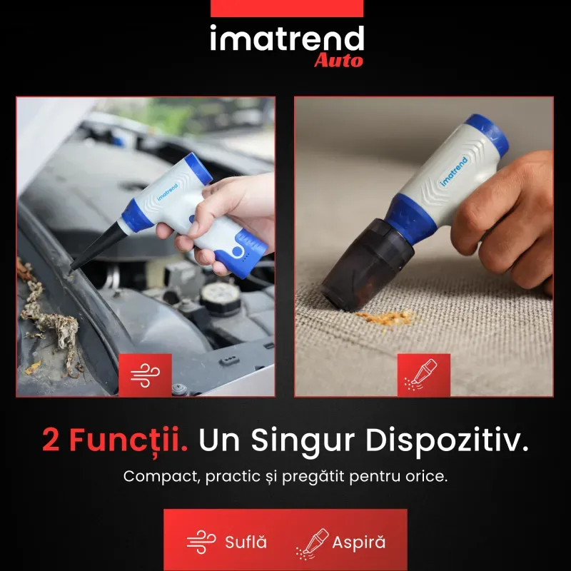 Casa si Gradina - Gradinarit si plante - Utilaje gradina - Aspiratoare, suflante si tocatoare - Suflanta Aer Portabila IMA Trend Blower, Aspirator, Turbo Fan, 140000 RPM, 4 Trepte, 5000mAh, USB-C, Albastru - Infinity.ro
