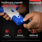 Casa si Gradina - Gradinarit si plante - Utilaje gradina - Aspiratoare, suflante si tocatoare - Suflanta Aer Portabila IMA Trend Blower, Aspirator, Turbo Fan, 140000 RPM, 4 Trepte, 5000mAh, USB-C, Albastru - Infinity.ro