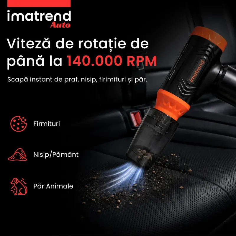 Casa si Gradina - Gradinarit si plante - Utilaje gradina - Aspiratoare, suflante si tocatoare - Suflanta Aer Portabila IMA Trend Blower, Aspirator, Turbo Fan, 140000 RPM, 4 Trepte, 5000mAh, USB-C, Portocaliu - Infinity.ro