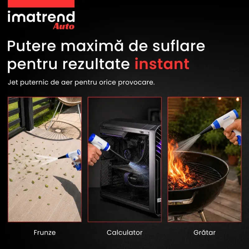 Casa si Gradina - Gradinarit si plante - Utilaje gradina - Aspiratoare, suflante si tocatoare - Suflanta Aer Portabila IMA Trend Blower, Aspirator, Turbo Fan, 140000 RPM, 4 Trepte, 5000mAh, USB-C, Albastru - Infinity.ro