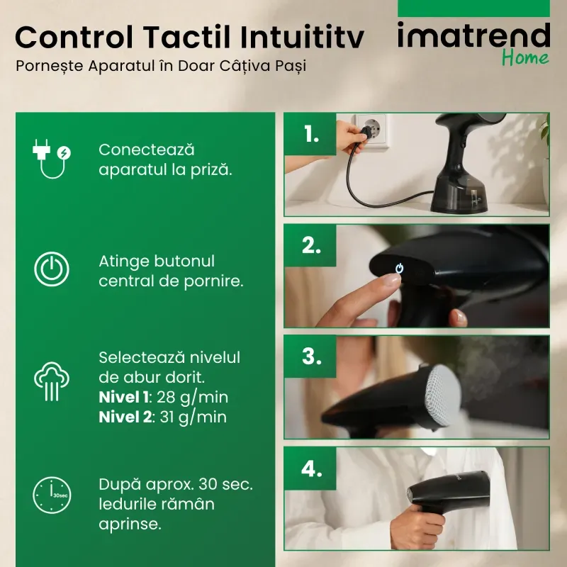 Electronice si Electrocasnice - Ingrijirea tesaturilor - Aparate de calcat cu aburi - Aparat de Calcat Vertical Portabil cu Aburi IMA Trend 1800W, Rezervor 300ml, Incalzire Rapida 30s - Infinity.ro