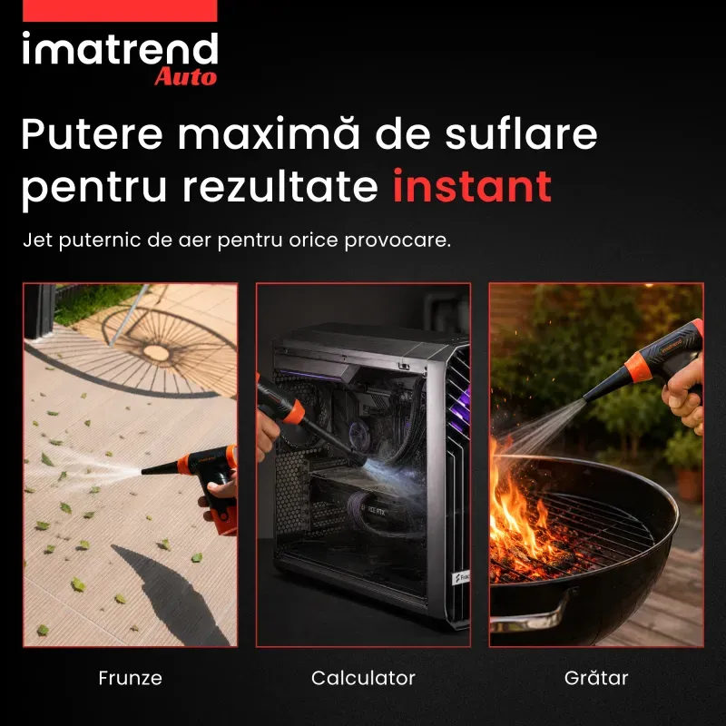 Casa si Gradina - Gradinarit si plante - Utilaje gradina - Aspiratoare, suflante si tocatoare - Suflanta Aer Portabila IMA Trend Blower, Aspirator, Turbo Fan, 140000 RPM, 4 Trepte, 5000mAh, USB-C, Portocaliu - Infinity.ro