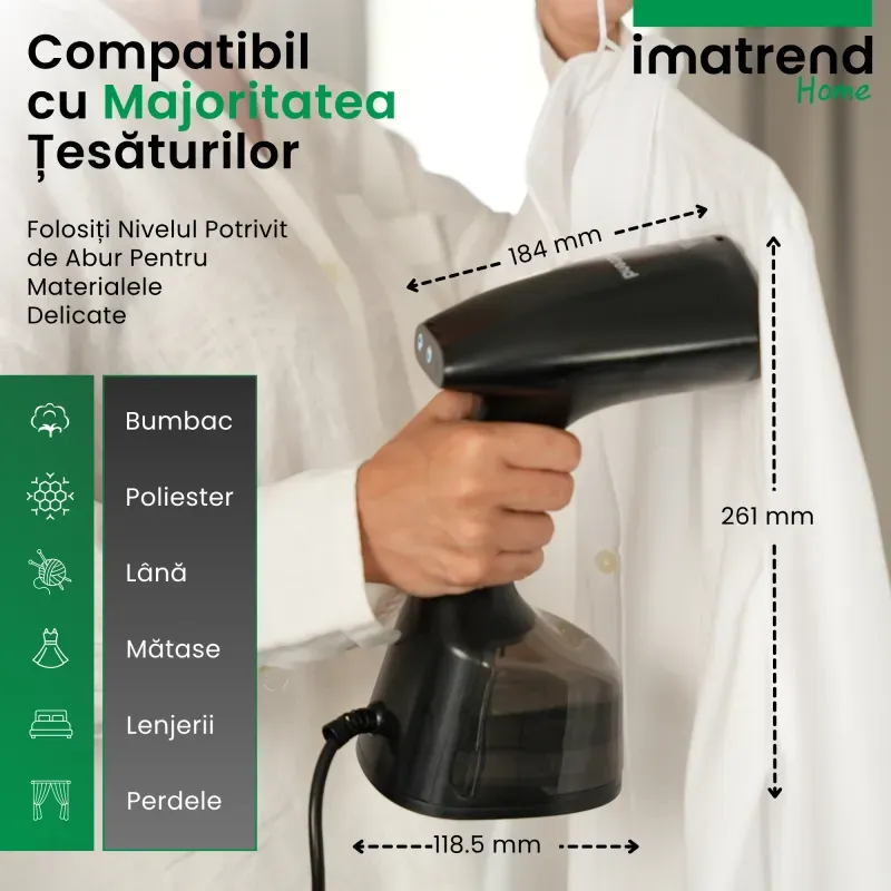 Electronice si Electrocasnice - Ingrijirea tesaturilor - Aparate de calcat cu aburi - Aparat de Calcat Vertical Portabil cu Aburi IMA Trend 1800W, Rezervor 300ml, Incalzire Rapida 30s - Infinity.ro