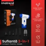 Casa si Gradina - Gradinarit si plante - Utilaje gradina - Aspiratoare, suflante si tocatoare - Suflanta Aer Portabila IMA Trend Blower, Aspirator, Turbo Fan, 140000 RPM, 4 Trepte, 5000mAh, USB-C, Albastru - Infinity.ro