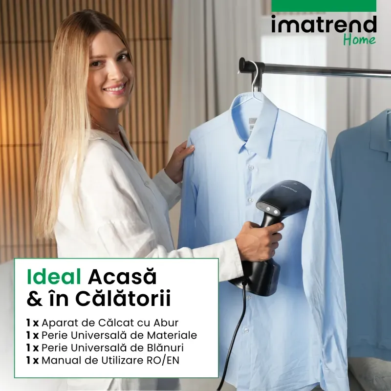 Electronice si Electrocasnice - Ingrijirea tesaturilor - Aparate de calcat cu aburi - Aparat de Calcat Vertical Portabil cu Aburi IMA Trend 1800W, Rezervor 300ml, Incalzire Rapida 30s - Infinity.ro