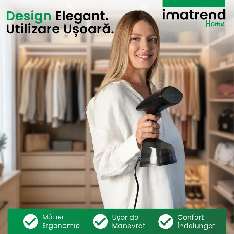 Electronice si Electrocasnice - Ingrijirea tesaturilor - Aparate de calcat cu aburi - Aparat de Calcat Vertical Portabil cu Aburi IMA Trend 1800W, Rezervor 300ml, Incalzire Rapida 30s - Infinity.ro
