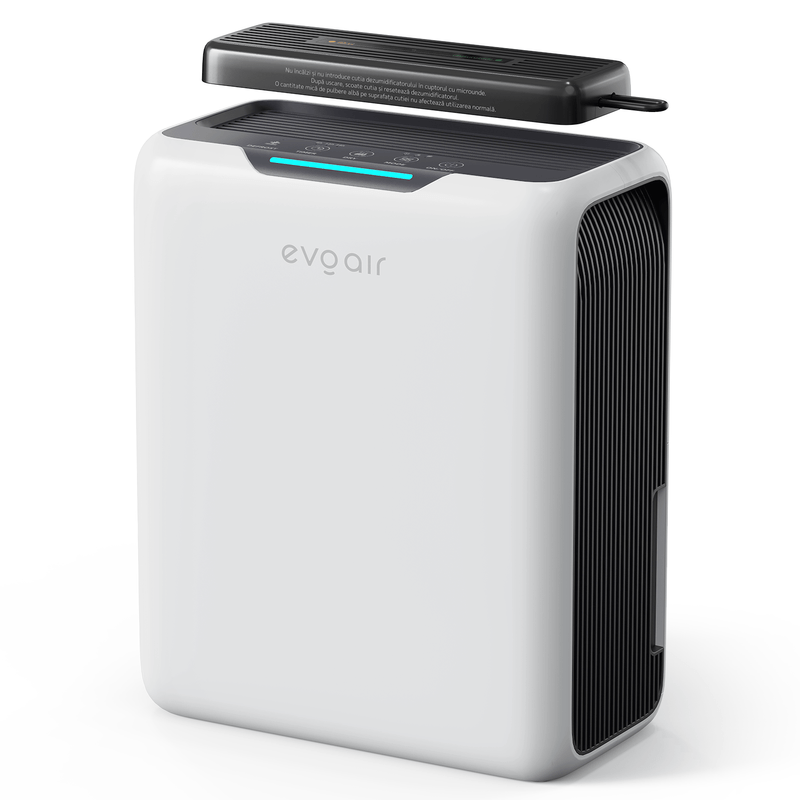 Electronice si Electrocasnice - Climatizare si sisteme de incalzire - Aparate filtrare aer - Dezumidificatoare - Dezumidificator aer Evoair HUMIXDUO, 500ml/24h, Lumina Ambientala, Rezerva cu Silicagel, Timer 48h, Rezervor 2.5l, Alb - Infinity.ro