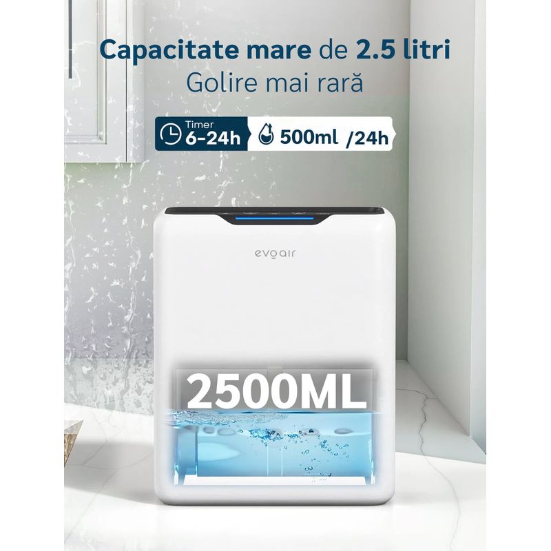 Electronice si Electrocasnice - Climatizare si sisteme de incalzire - Aparate filtrare aer - Dezumidificatoare - Dezumidificator aer Evoair HUMIXDUO, 500ml/24h, Lumina Ambientala, Rezerva cu Silicagel, Timer 48h, Rezervor 2.5l, Alb - Infinity.ro