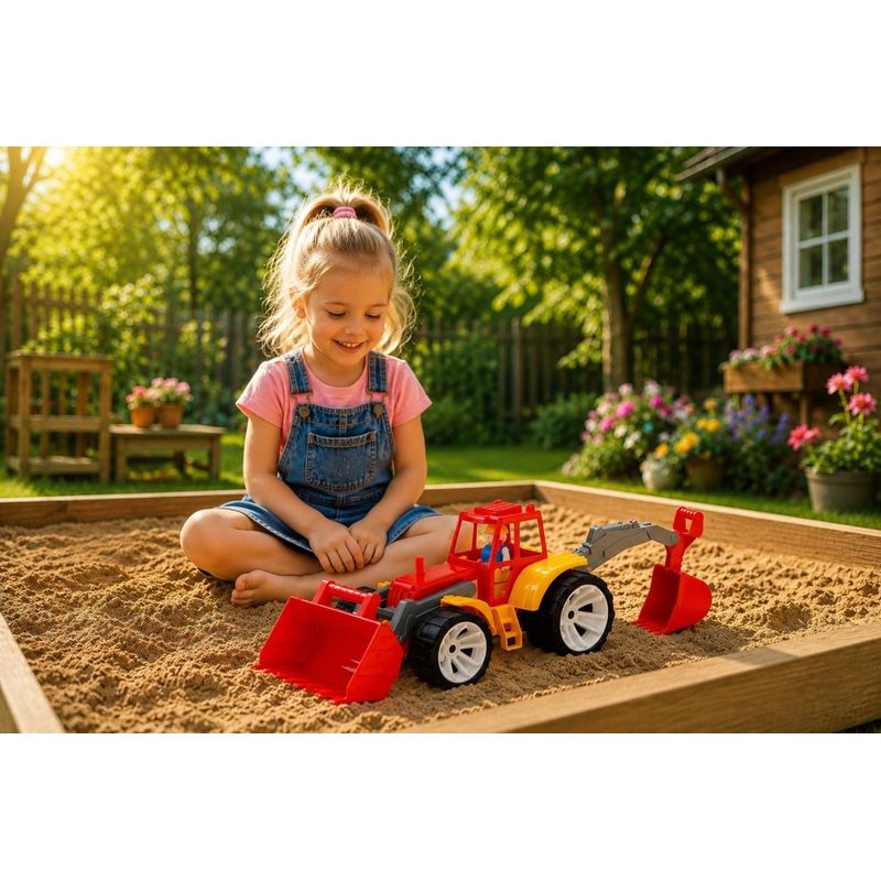 Jucarii, Copii si Bebe - Jucarii si jocuri - Vehicule si jucarii cu telecomanda - Masinute - Tractor BAMS 2 CU 2 cupe rosu portocaliu - Infinity.ro