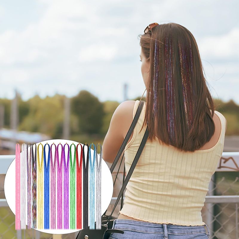 Fashion, accesorii si bijuterii - Femei - Accesorii femei - Accesorii pentru par femei - Suvite decorative pentru par, Hair Tinsel, 14 culori, 94 cm, extensii colorate cu efect stralucitor - Infinity.ro