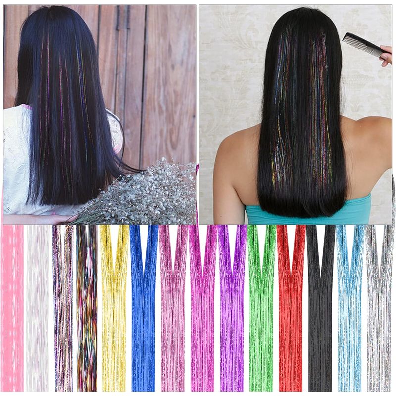 Fashion, accesorii si bijuterii - Femei - Accesorii femei - Accesorii pentru par femei - Suvite decorative pentru par, Hair Tinsel, 14 culori, 94 cm, extensii colorate cu efect stralucitor - Infinity.ro