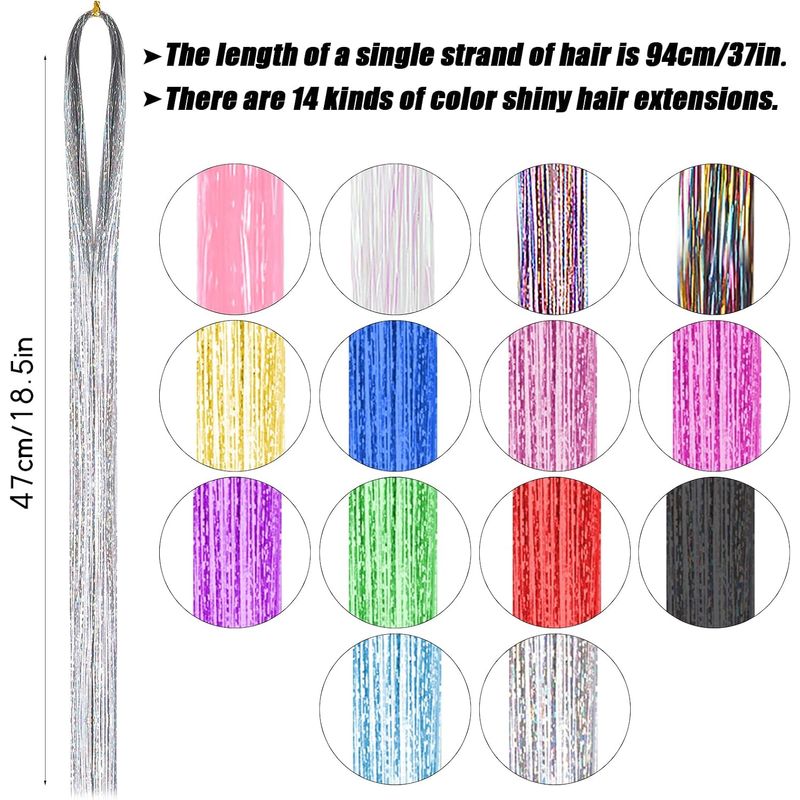Fashion, accesorii si bijuterii - Femei - Accesorii femei - Accesorii pentru par femei - Suvite decorative pentru par, Hair Tinsel, 14 culori, 94 cm, extensii colorate cu efect stralucitor - Infinity.ro