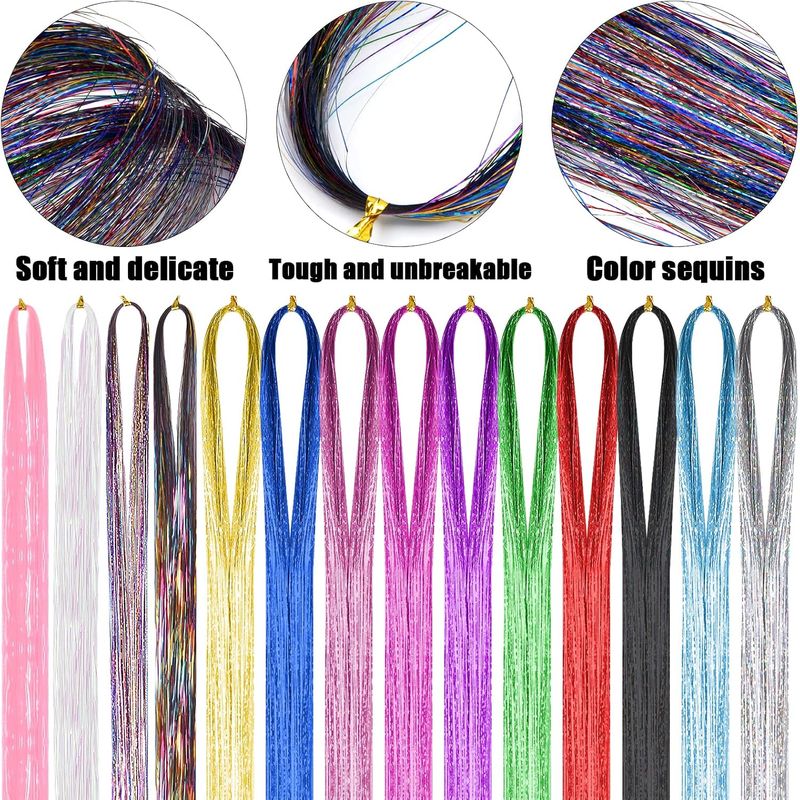 Fashion, accesorii si bijuterii - Femei - Accesorii femei - Accesorii pentru par femei - Suvite decorative pentru par, Hair Tinsel, 14 culori, 94 cm, extensii colorate cu efect stralucitor - Infinity.ro