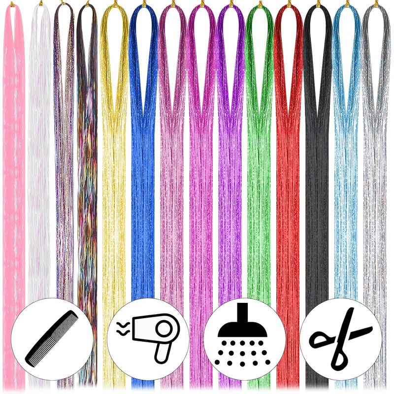 Fashion, accesorii si bijuterii - Femei - Accesorii femei - Accesorii pentru par femei - Suvite decorative pentru par, Hair Tinsel, 14 culori, 94 cm, extensii colorate cu efect stralucitor - Infinity.ro