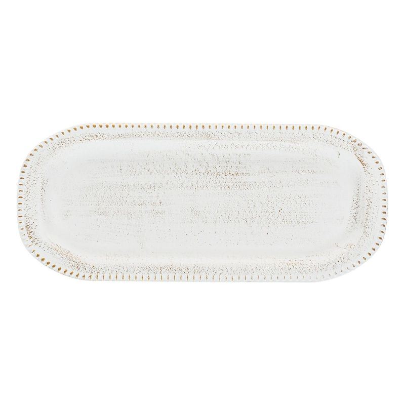 Casa si Gradina - Decoratiuni - Obiecte decorative - Accesorii decorative - Platou Decorativ din Lemn Oval, Dots Reliefate, Auriu Brushed, 35x15cm - Infinity.ro