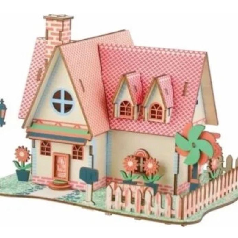 Jucarii, Copii si Bebe - Jucarii si jocuri - Seturi de constructie si cuburi - Seturi de constructie - Set de construit din lemn, macheta, copii si adulti, 73 piese, Casa cu Floarea soarelui - Infinity.ro