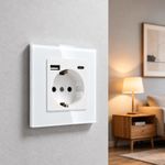 Casa si Gradina - Electrice - Prize - Priza rama sticla securizata, porturi USB-A si USB-C, iUni UC2, 16A - Infinity.ro