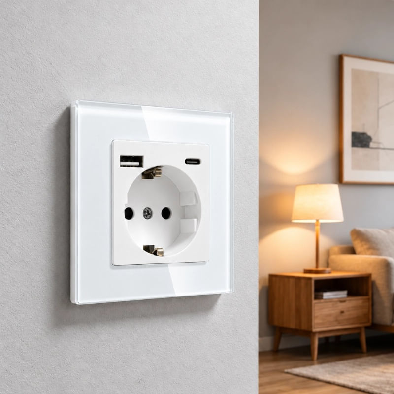 Casa si Gradina - Electrice - Prize - Priza rama sticla securizata, porturi USB-A si USB-C, iUni UC2, 16A - Infinity.ro