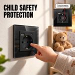 Casa si Gradina - Electrice - Prize - Priza rama sticla securizata, porturi USB-A si USB-C, iUni UC2, 16A, Black - Infinity.ro