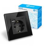 Casa si Gradina - Electrice - Prize - Priza rama sticla securizata, porturi USB-A si USB-C, iUni UC2, 16A, Black - Infinity.ro