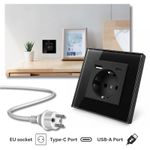Casa si Gradina - Electrice - Prize - Priza rama sticla securizata, porturi USB-A si USB-C, iUni UC2, 16A, Black - Infinity.ro