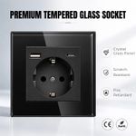 Casa si Gradina - Electrice - Prize - Priza rama sticla securizata, porturi USB-A si USB-C, iUni UC2, 16A, Black - Infinity.ro