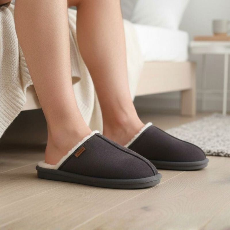 Fashion, accesorii si bijuterii - Barbati - Incaltaminte barbati - Slapi si papuci barbati - Papuci de casa imblaniti, Antonio, pentru barbati, culoarea gri, 46-47 EU - Infinity.ro