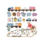 Jucarii, Copii si Bebe - Jucarii si jocuri - Vehicule si jucarii cu telecomanda - Trenulete de jucarie - Trenulet set Viga PolarB, din lemn cu 90 piese, multicolor KID440670 - Infinity.ro