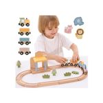 Jucarii, Copii si Bebe - Jucarii si jocuri - Vehicule si jucarii cu telecomanda - Trenulete de jucarie - Set trenulet Viga PolarB, din lemn, 30 piese, multicolor KID42575 - Infinity.ro