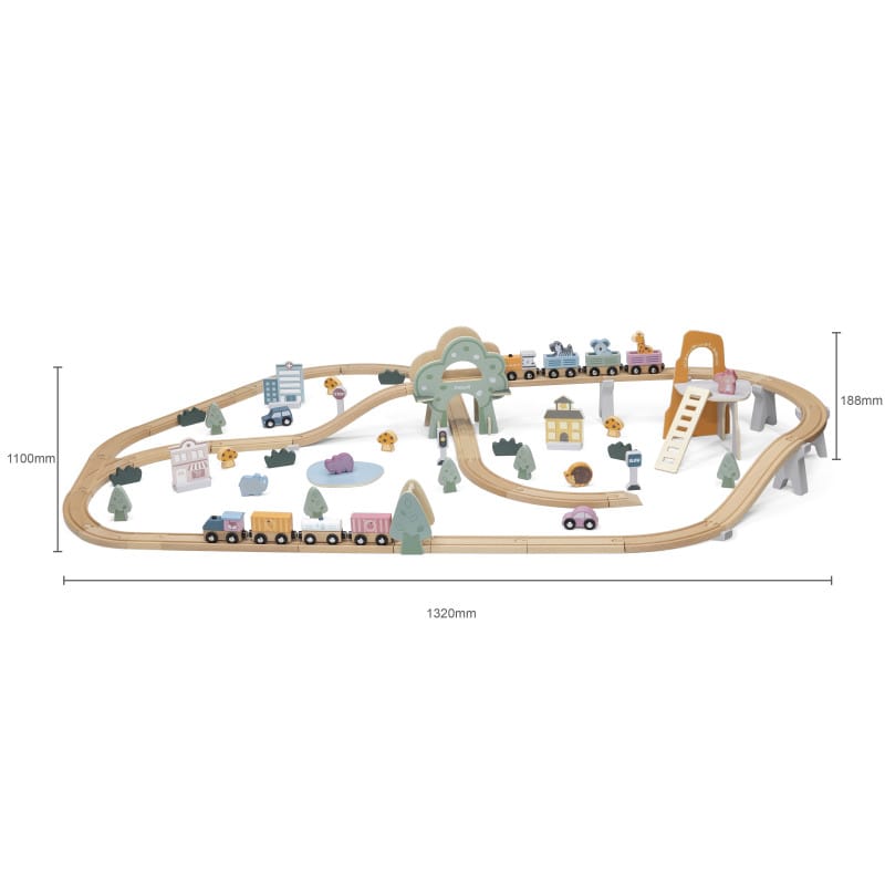 Jucarii, Copii si Bebe - Jucarii si jocuri - Vehicule si jucarii cu telecomanda - Trenulete de jucarie - Trenulet set Viga PolarB, din lemn cu 90 piese, multicolor KID440670 - Infinity.ro