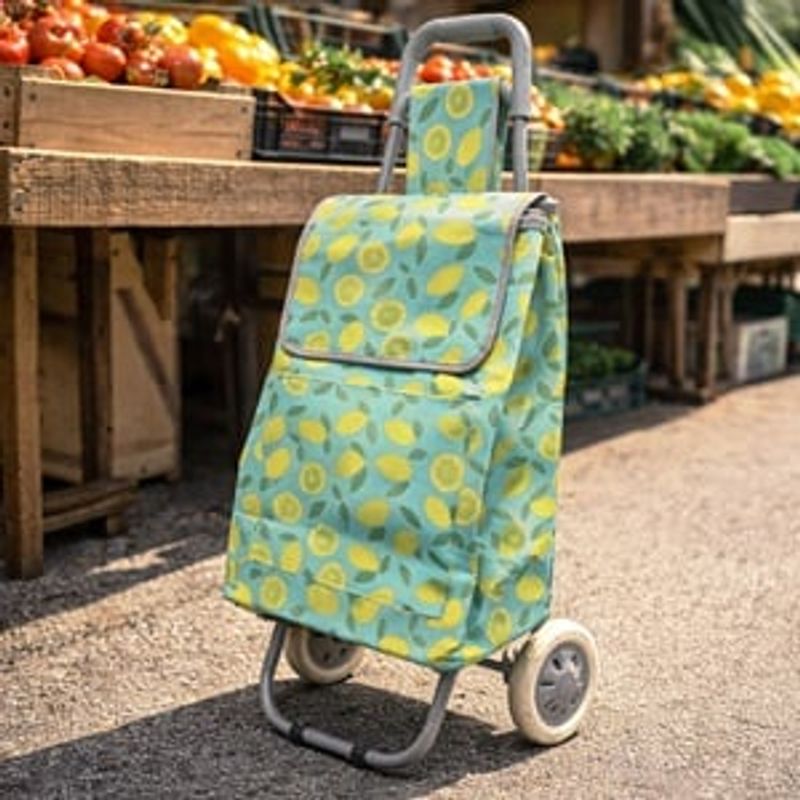Market - Bacanie - Alte articole bacanie - Carucior de cumparaturi pliabil, verde, cu model lamai, 34x28x96cm - Infinity.ro