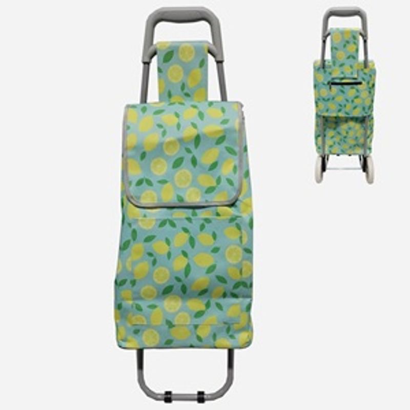 Market - Bacanie - Alte articole bacanie - Carucior de cumparaturi pliabil, verde, cu model lamai, 34x28x96cm - Infinity.ro