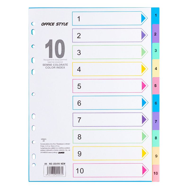 Carti si Birotica - Papetarie - Notite autoadezive - Separatoare din Plastic A4, Multicolore, Numerotate, 10 buc - Infinity.ro
