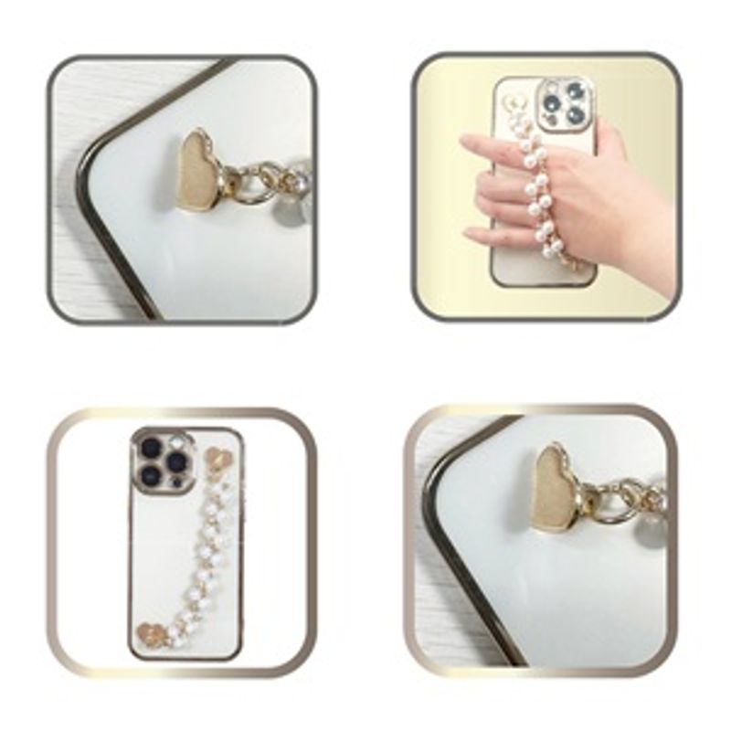 Laptop, Telefoane si Tablete - Telefoane mobile si accesorii - Accesorii Telefoane - Alte accesorii telefoane - Maner adeziv pentru telefon cu lant metalic auriu si inimioare, 16 cm - Infinity.ro