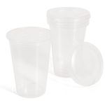 Casa si Gradina - Bucatarie si vesela - Cani si pahare - Pahare - Set 25 de Pahare din Plastic Transparent cu Capace, 350 ml - Infinity.ro