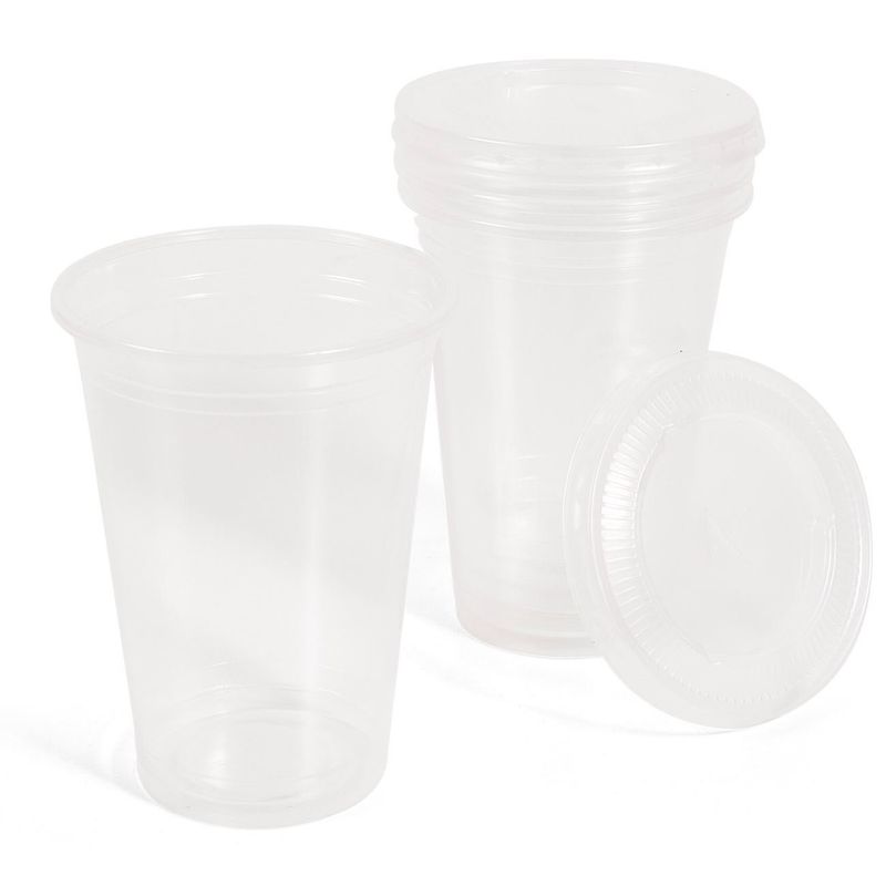 Casa si Gradina - Bucatarie si vesela - Cani si pahare - Pahare - Set 25 de Pahare din Plastic Transparent cu Capace, 350 ml - Infinity.ro