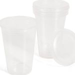 Casa si Gradina - Bucatarie si vesela - Cani si pahare - Pahare - Set 25 de Pahare din Plastic Transparent cu Capace, 350 ml - Infinity.ro