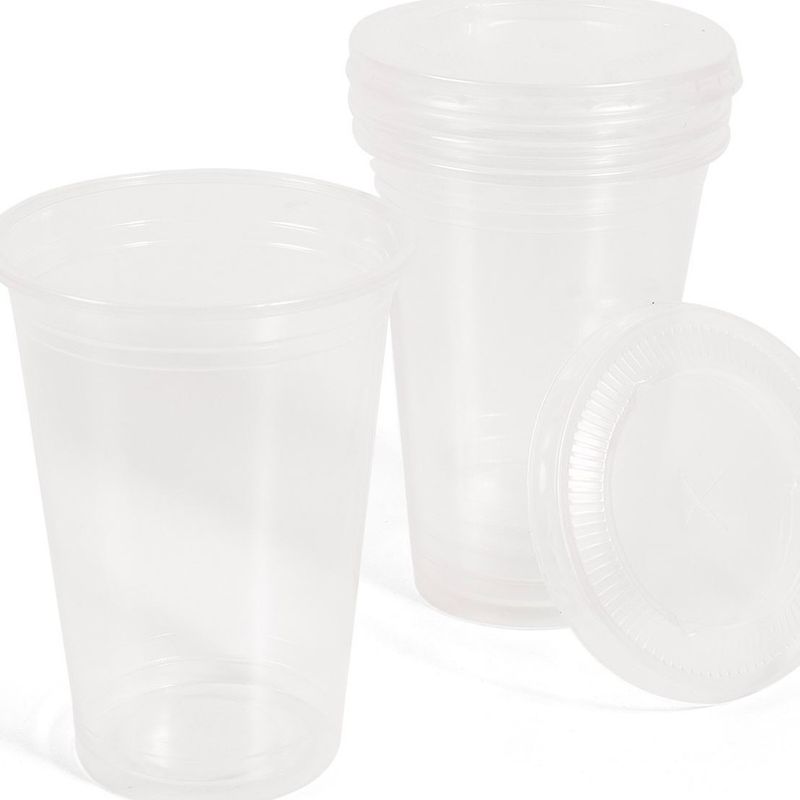 Casa si Gradina - Bucatarie si vesela - Cani si pahare - Pahare - Set 25 de Pahare din Plastic Transparent cu Capace, 350 ml - Infinity.ro