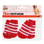 Petshop - Articole imbracaminte - Haine animale - Sosete pentru caini, 4 buc, Dungi rosii-albe, Talpa antialunecare - Infinity.ro