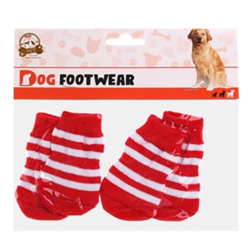 Petshop - Articole imbracaminte - Haine animale - Sosete pentru caini, 4 buc, Dungi rosii-albe, Talpa antialunecare - Infinity.ro