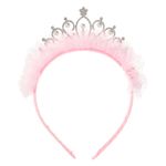 Jucarii, Copii si Bebe - Jucarii si jocuri - Jucarii de rol - Frumusete, bijuterii si accesorii fetite - Tiara pentru par cu strass, margele si tul roz, 4.5 cm - Infinity.ro
