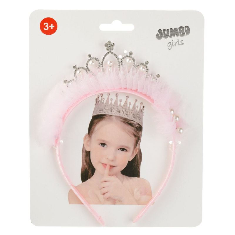 Jucarii, Copii si Bebe - Jucarii si jocuri - Jucarii de rol - Frumusete, bijuterii si accesorii fetite - Tiara pentru par cu strass, margele si tul roz, 4.5 cm - Infinity.ro
