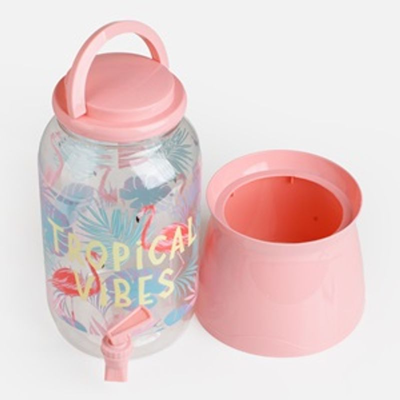 Casa si Gradina - Bucatarie si vesela - Cani si pahare - Sticle - Recipient cu robinet si suport flamingo, 3,7 L, plastic transparent si roz - Infinity.ro