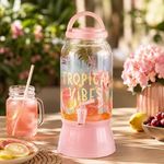 Casa si Gradina - Bucatarie si vesela - Cani si pahare - Sticle - Recipient cu robinet si suport flamingo, 3,7 L, plastic transparent si roz - Infinity.ro